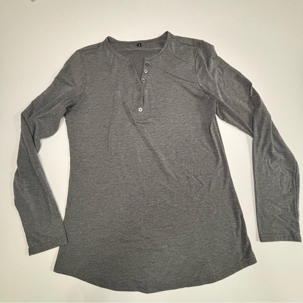 Gray Long Sleeve Women's Henley Layering Top